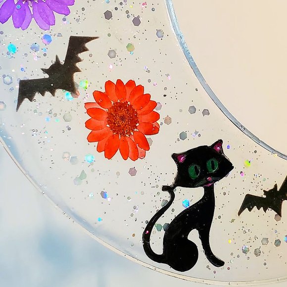 Large Halloween Moon/Spider/Bats/Cat/Flowers - Picture 4 of 5